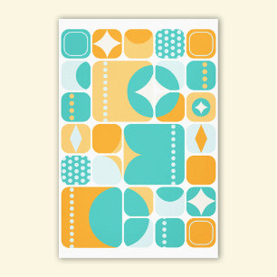 Atomic Age Mid Century Abstract Blauwgroen, Aqua,  Canvas Afdruk