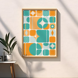 Atomic Age Mid Century Abstract Blauwgroen, Aqua, Perfect Poster