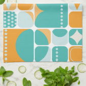 Atomic Age Mid Century Abstract Blauwgroen, Aqua, Theedoek (Gevouwen)