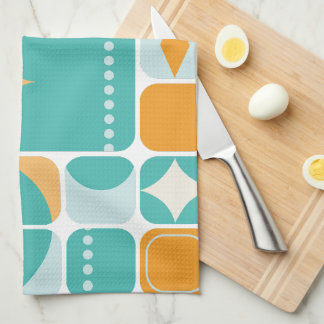 Atomic Age Mid Century Abstract Blauwgroen, Aqua, Theedoek