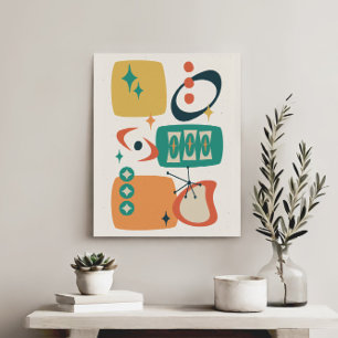 Atomic Age Mid Century Abstract Blauwgroen Sinaasa Canvas Afdruk
