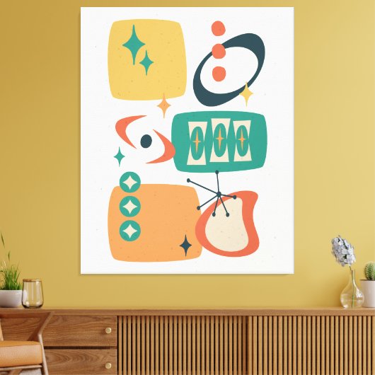 Atomic Age Mid Century Abstract Blauwgroen Sinaasa Canvas Afdruk (Insitu (Woonkamer))