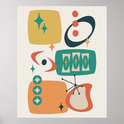 Atomic Age Mid Century Abstract Blauwgroen Sinaasa Poster (Voorkant)
