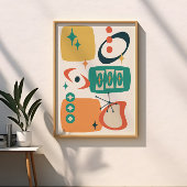 Atomic Age Mid Century Abstract Blauwgroen Sinaasa Poster