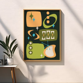 Atomic Age Mid Century Abstract Groen Sinaasappel Poster