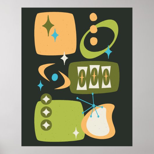 Atomic Age Mid Century Abstract Groen Sinaasappel Poster (Voorkant)