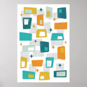 Atomic Age Mid Century Modern Blocks Blauwgroen Poster (Voorkant)
