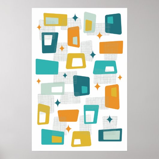 Atomic Age Mid Century Modern Blocks Blauwgroen Poster (Voorkant)