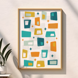 Atomic Age Mid Century Modern Blocks Blauwgroen Poster