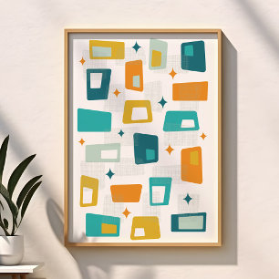 Atomic Age Mid Century Modern Blocks Blauwgroen Poster