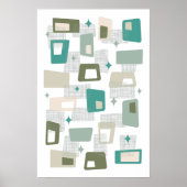 Atomic Age Mid Century Modern Blocks Groen Blauwgr Poster (Voorkant)