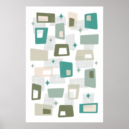 Atomic Age Mid Century Modern Blocks Groen Blauwgr Poster (Voorkant)