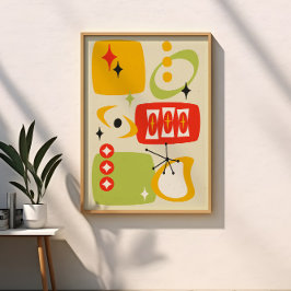 Atomic Age Mid Century Rood Geel Groen Abstract Poster