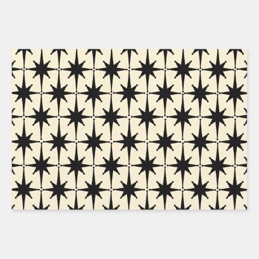 Atomic Age Mid Century Starbursts Zwart & Cream Inpakpapier Vel (Voorkant 3)