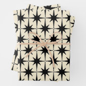 Atomic Age Mid Century Starbursts Zwart & Cream Inpakpapier Vel (In situ)