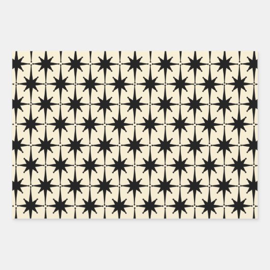 Atomic Age Mid Century Starbursts Zwart & Cream Inpakpapier Vel (Voorkant)