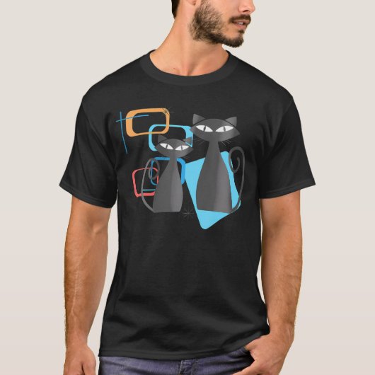 Atomic Age Mid-Century Twin Cat Modern T-shirt (Voorkant)