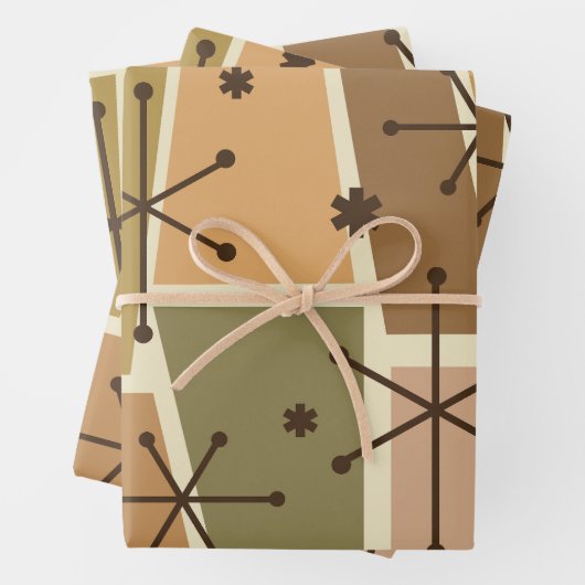 Atomic Age Pop Art Brown Inpakpapier Vel (In situ)