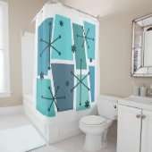 Atomic Age Pop Art Turquoise Douchegordijn (In situ)