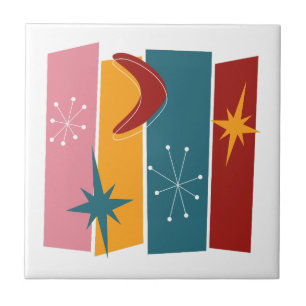 Atomic Age Rechthoeken Boomerang Starburst Mid Mod Tegeltje