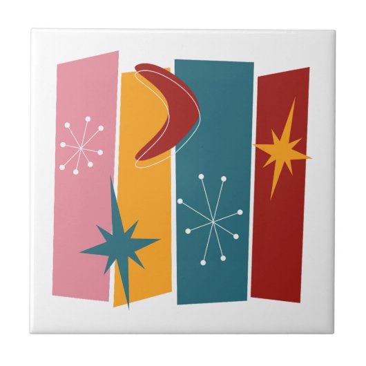 Atomic Age Rechthoeken Boomerang Starburst Mid Mod Tegeltje (Voorkant)
