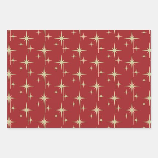 Atomic Age Retro 50s Starburst Maroon Inpakpapier Vel (Voorkant 2)