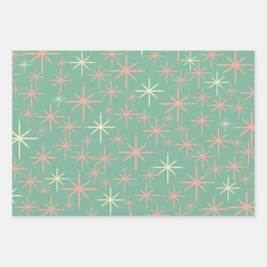 Atomic Age Retro Patronen Blush Pink en Blauwgroen Inpakpapier Vel (Voorkant 2)