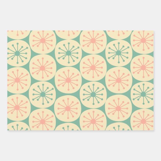 Atomic Age Retro Patronen Blush Pink en Blauwgroen Inpakpapier Vel (Voorkant)