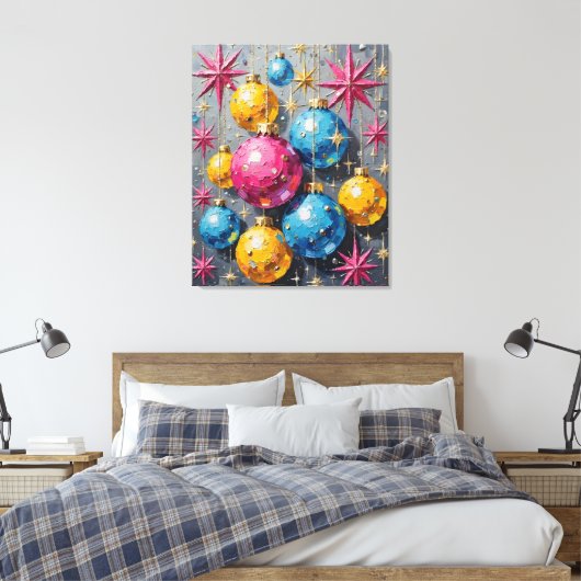 Atomic Age Sparkle: Mid-Century Modern Christmas Canvas Afdruk (Insitu (Slaapkamer))