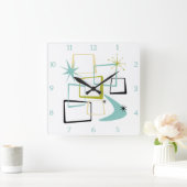 Atomic Age Squares Boomerang Starburst Midcentury Vierkante Klok (Huis)