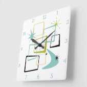 Atomic Age Squares Boomerang Starburst Midcentury Vierkante Klok (Hoek)