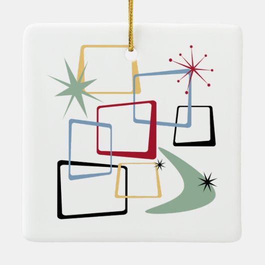 Atomic Age Squares sterren Boomerang Midcentury Keramisch Ornament (Achterkant)
