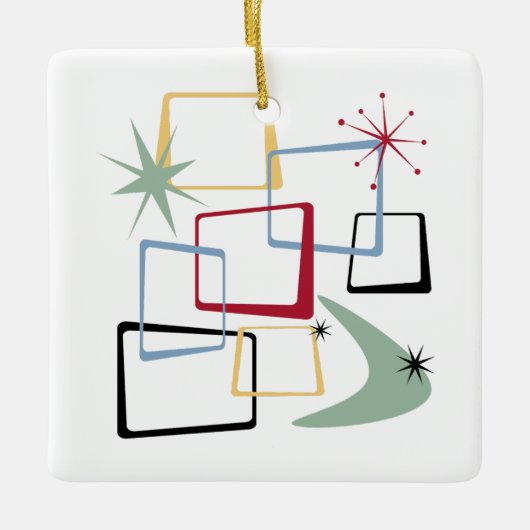 Atomic Age Squares sterren Boomerang Midcentury Keramisch Ornament (Voorkant)