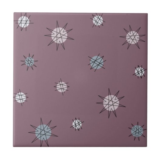 Atomic Age Starburst Planets Dark Mauve Tegeltje (Voorkant)