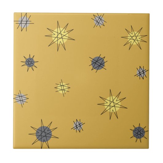 Atomic Age Starburst Planets Ochre Grey Tegeltje (Voorkant)