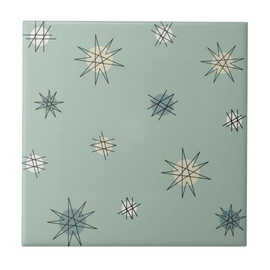 Atomic Age Starburst Planets Sage Green Tegeltje (Voorkant)