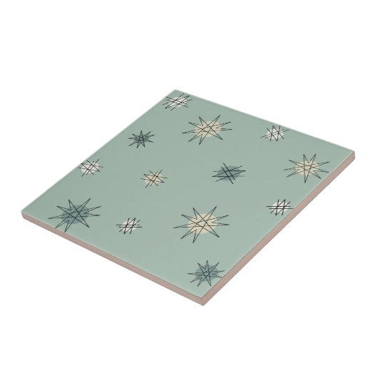 Atomic Age Starburst Planets Sage Green Tegeltje (Zijkant)