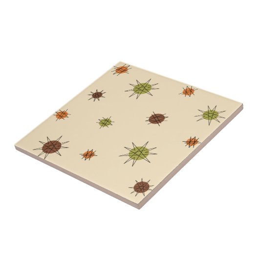 Atomic Age Starburst Planets Tan Brown Tegeltje (Zijkant)