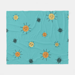 Atomic Age Starburst Planets Turquoise Fleece Deken
