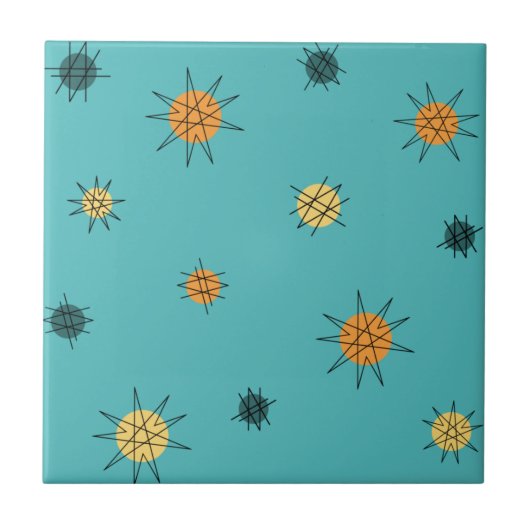 Atomic Age Starburst Planets Turquoise Tegeltje (Voorkant)