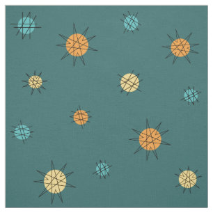 Atomic Age Starburst Planten Blauwgroen Stof