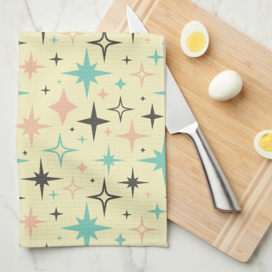 Atomic Age Stars on Yellow Mid Century Theedoek (Quarter Fold)