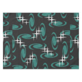 Atomic Age Swirls Stars Pattern Black Teal Tafelkleed (Voorkant (Horizontaal))