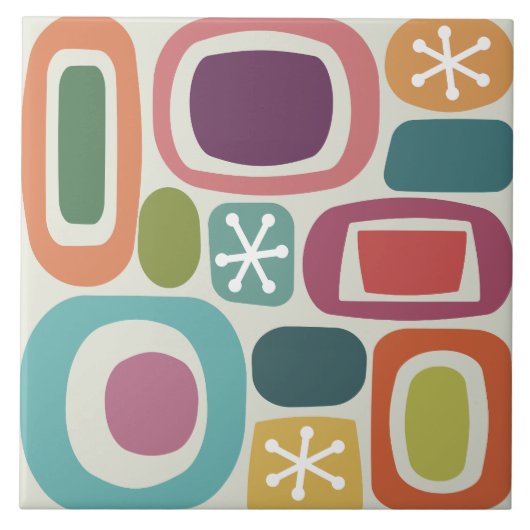 Atomic Age Veldstenen Kleurrijk Tegeltje (Voorkant)