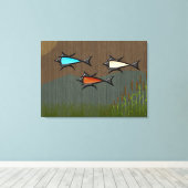 Atomic Age Vliegende Vissen, Cattails op Geweven R Canvas Afdruk (Insitu (Houten vloer))