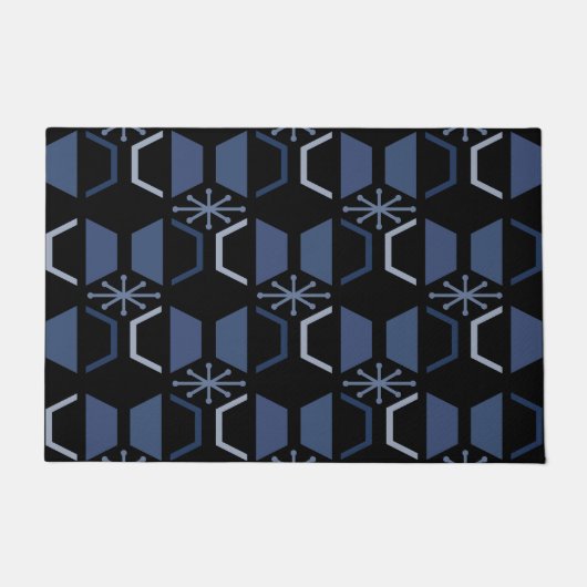 Atomic Age Zeshoeken Zwart Blauw Deurmat (Voorkant)