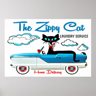 Atomic Black Sexton Style Cat Laundry Room Poster