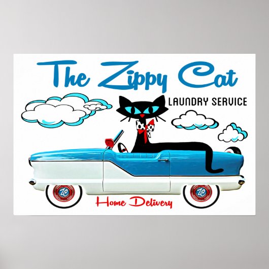 Atomic Black Sexton Style Cat Laundry Room Poster (Voorkant)