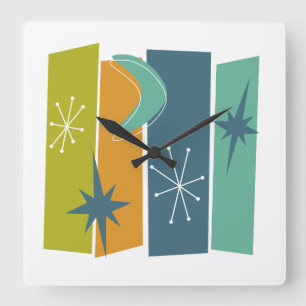 Atomic Boomerang Starburst Rechthoeken Mid Mod Vierkante Klok