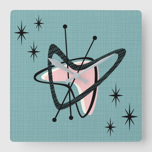 Atomic Boomerangs en Starbursts Vierkante Klok (Voorkant)